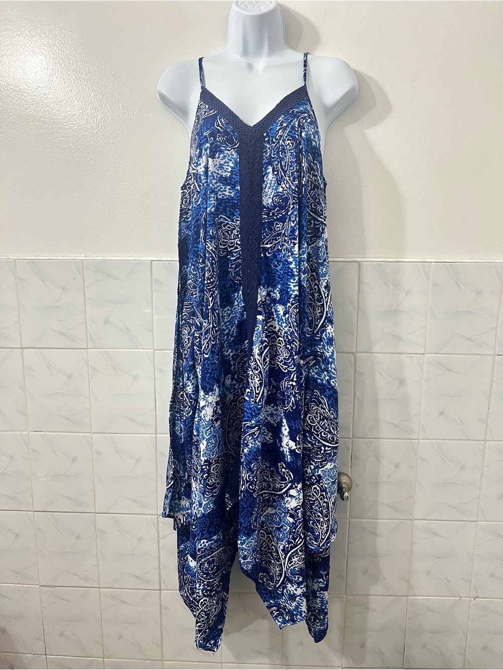 Women’s Sleeveless Handkerchief Paisley Midi Dress S Boho Beach Resort Flowy